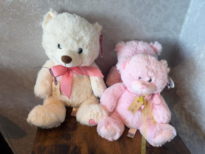 Teddy Bears - Add an extra touch of comfort and charm with these adorable teddy bears, available in soft cream or blush pink. Finished with a delicate ribbon, they’re the perfect companion to any bouquet, ideal for birthdays, new arrivals, or simply sending a little love.